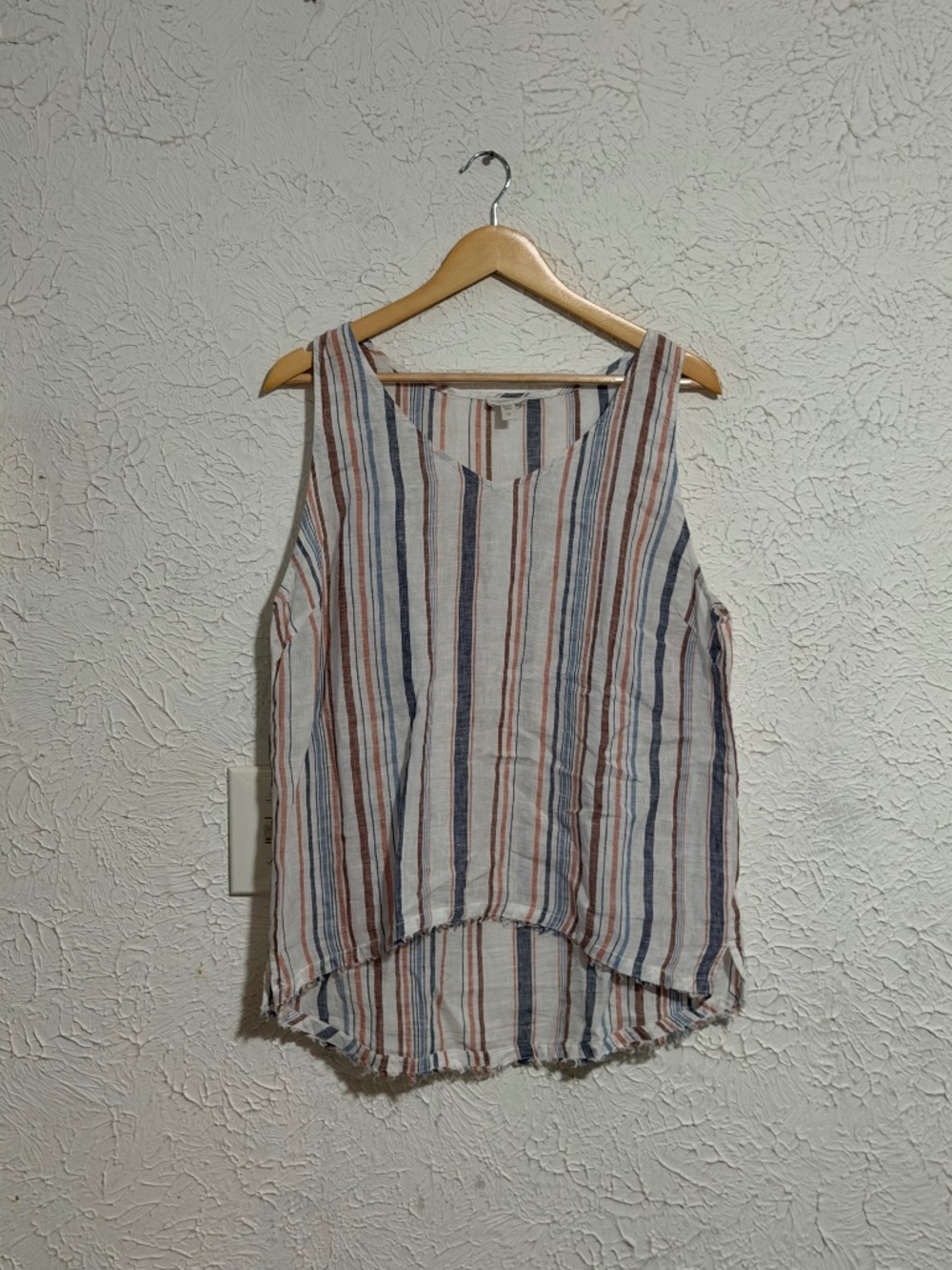Garnet Hill Multicolor Striped Sleeveless Tank Fringe Hem 12